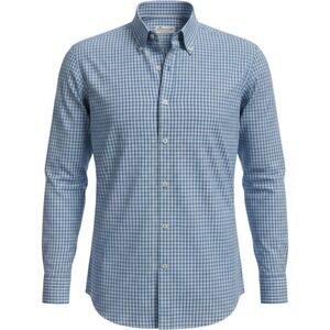 Peter Millar Button Down Mens Large Blue Crown Soft Silk Blend Checkered Shirt